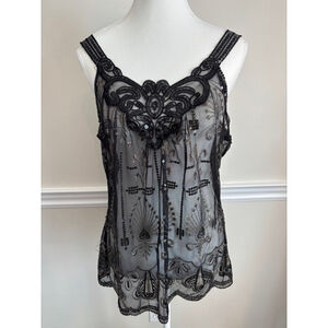 H&M Black Gold Embellished Lace Top Medium